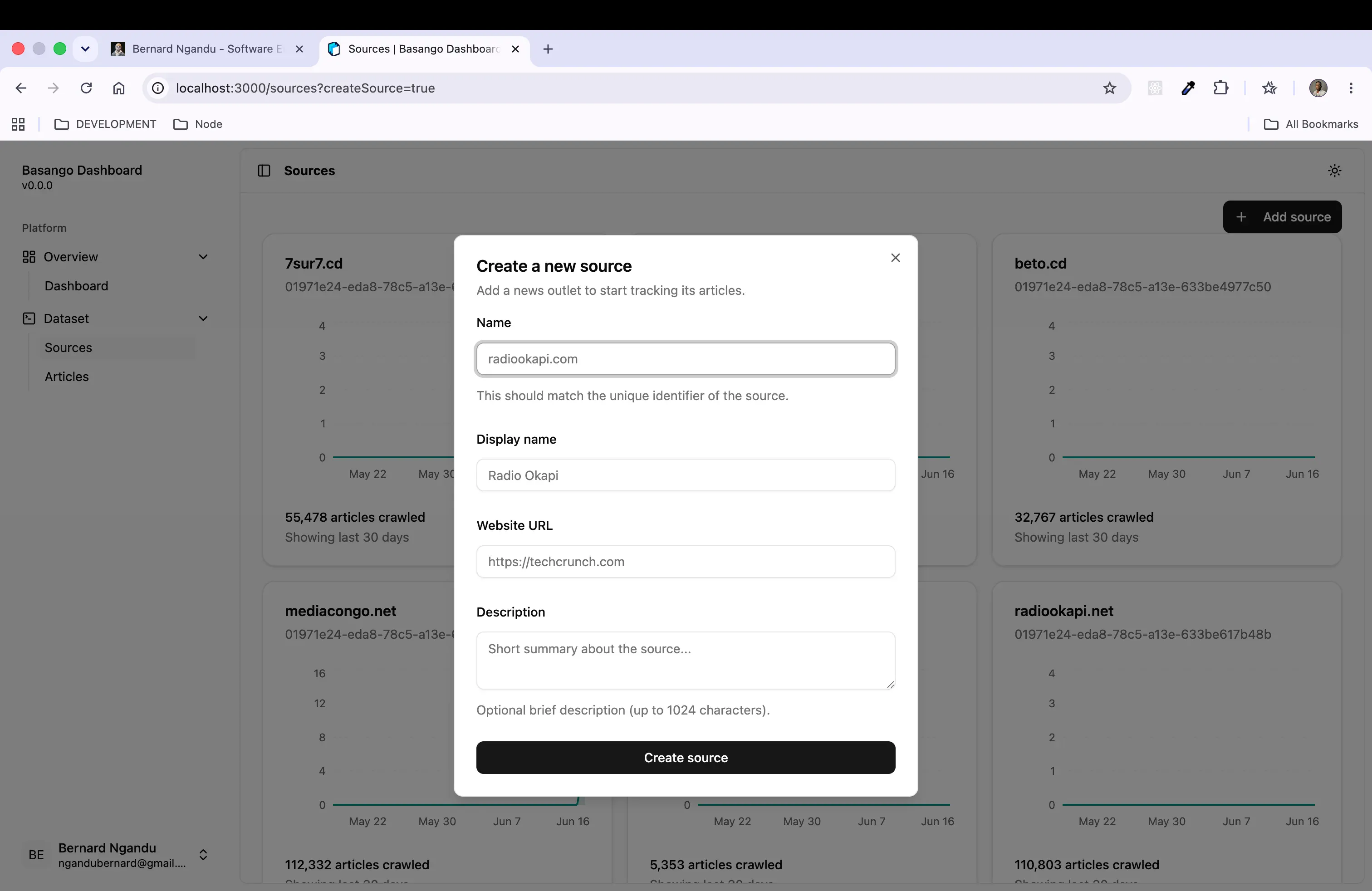 Basango dashboard articles view