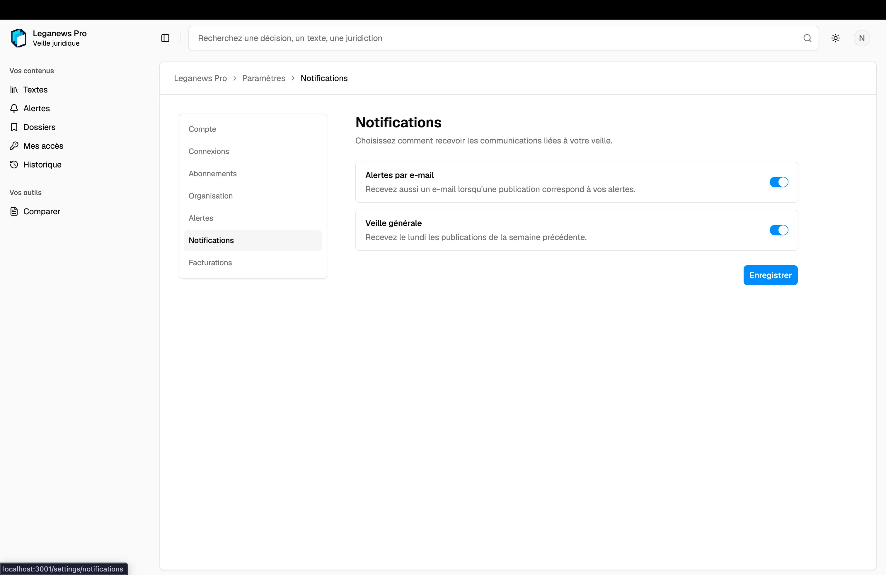 Email and weekly-digest notification preferences