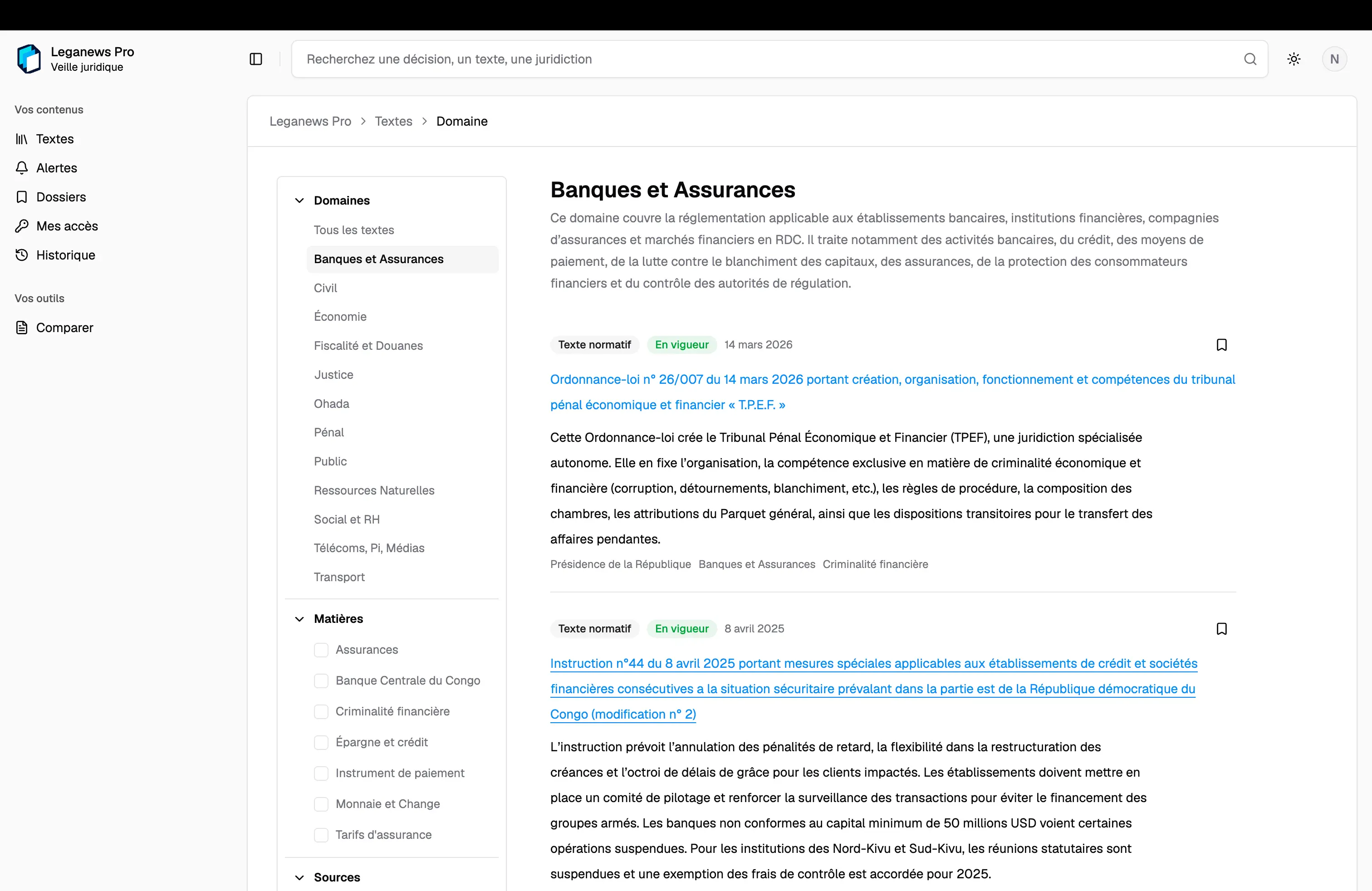 Domain view for banking and insurance legal texts